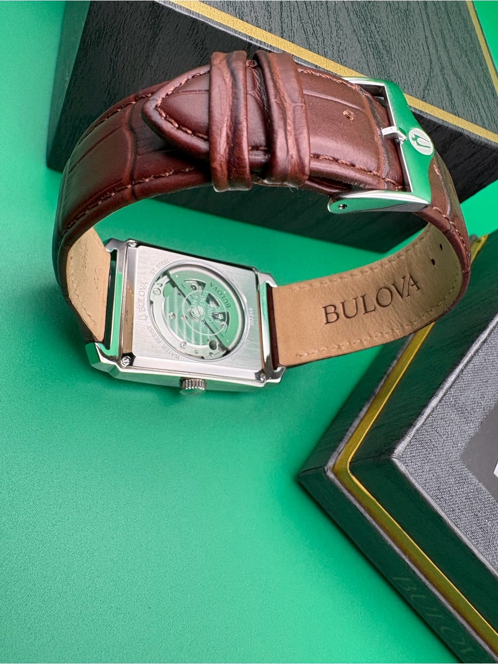 Bulova Silver Dial Watch with Brown Leather Strap and Open-Heart Window - Picture 2 of 4